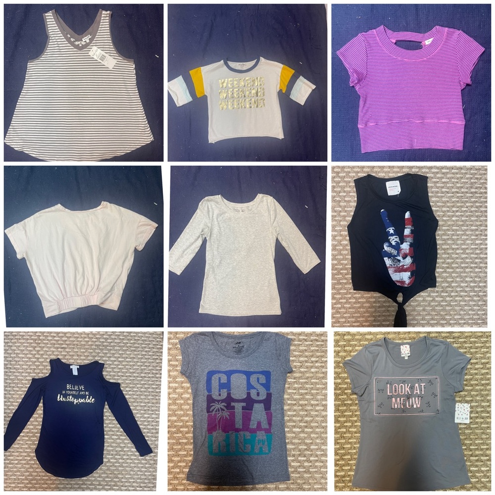 Lot Of 9 Girls Tops T- Shirts Tank Tops Sz 10-12 Years